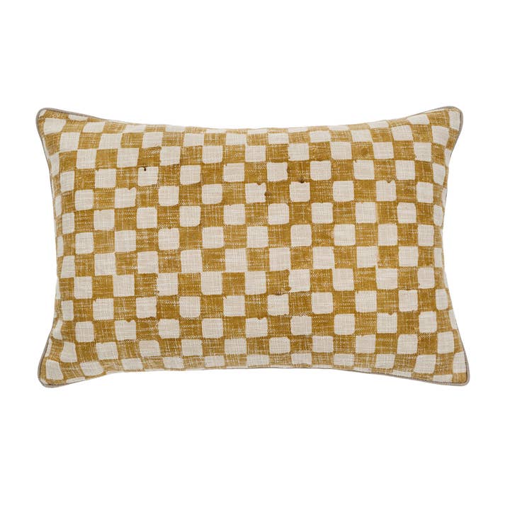 Indaba Trading - Wholesale Throw/Decorative Pillow - 16x24 Checkered Pillow, Ochre