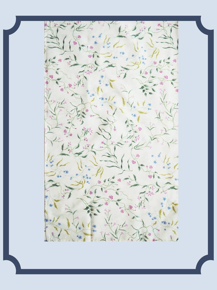 Bridgerton Stitch Edge Tablecloth Runner made with Liberty Fabric REGAL BLOSSOM GREEN for wholesale by Coco & Wolf