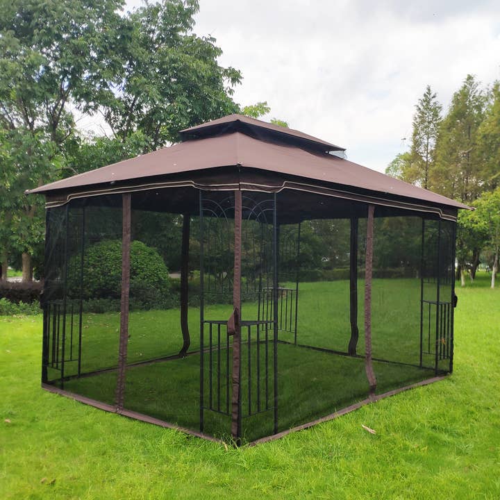 Brown Outdoor Patio Gazebo with Ventilated Roof & Mosquito Net for wholesale on Faire6