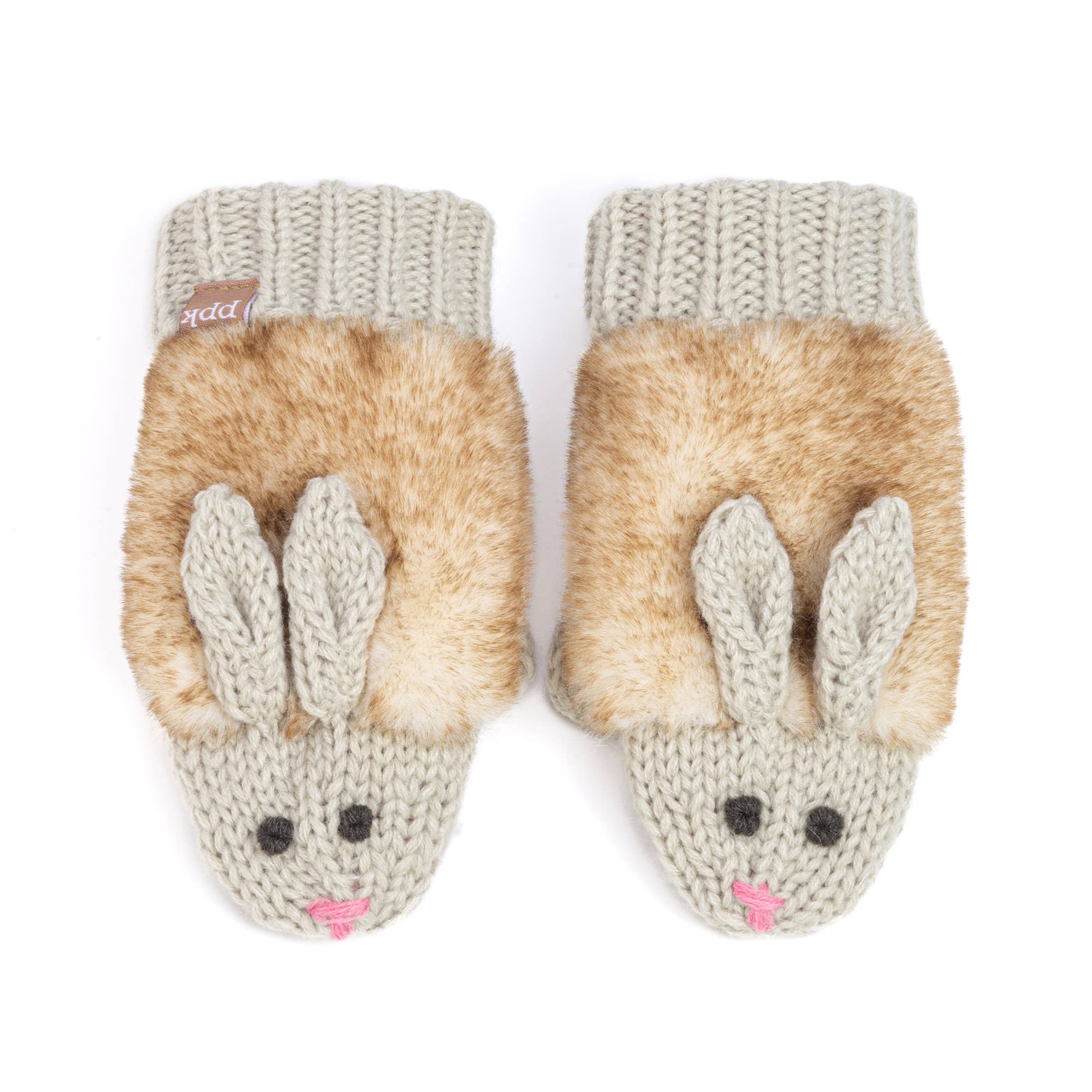 Peppercorn Kids - Wholesale Mittens - Kids - Kids Bunny Rabbit Knit Mittens -Oat Beige Girls 3-6, 6-121