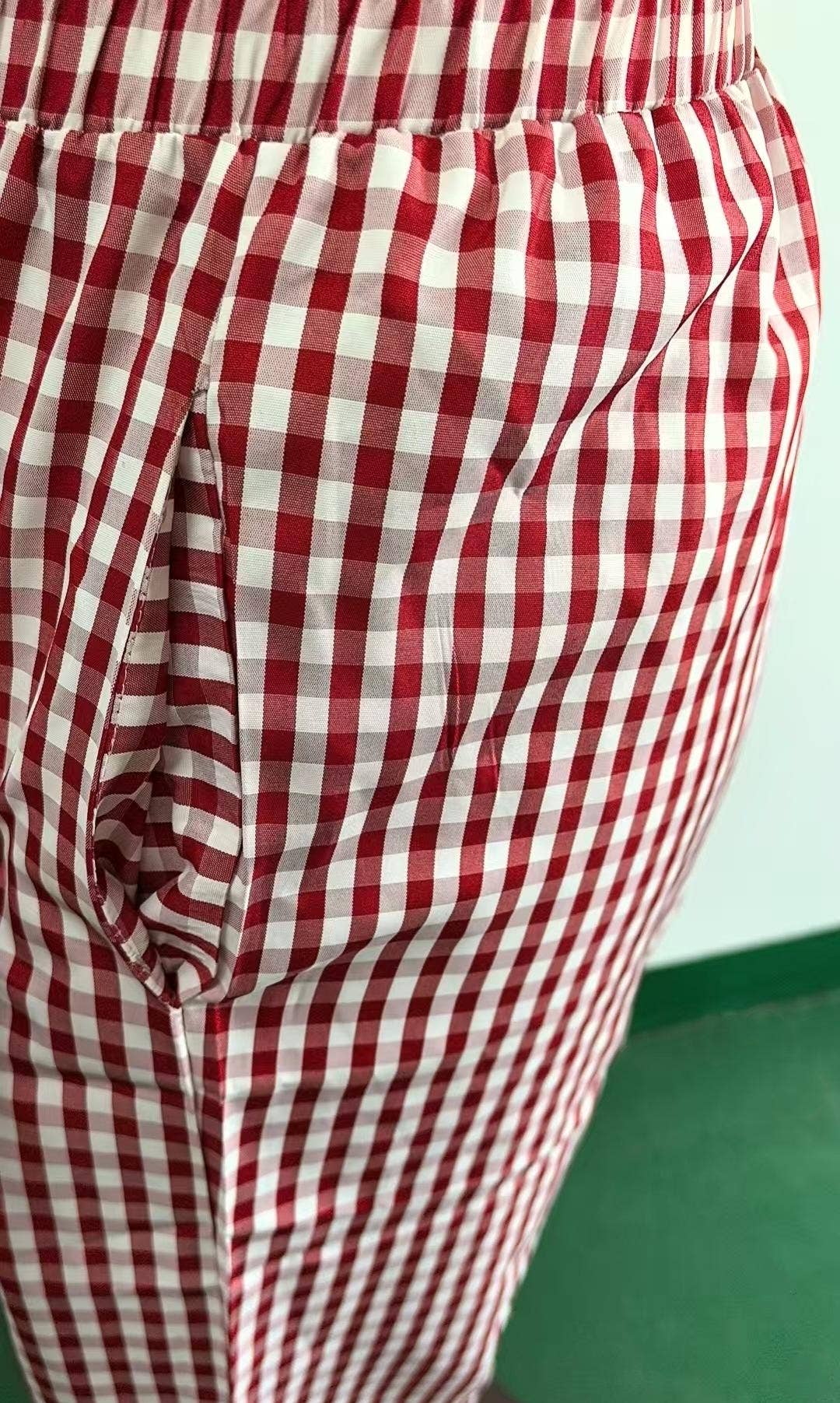 HIDDENBRAND - Wholesale Pants - Women's - Plaid Print Slacks Wide-Leg Lounge Pants8