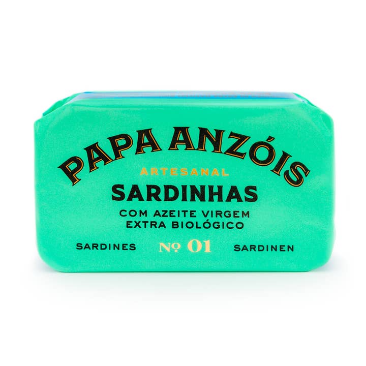 Sardines à l’huile d’olive extra vierge biologique (Papa Anzóis) pour la vente par Conserveira do Arade