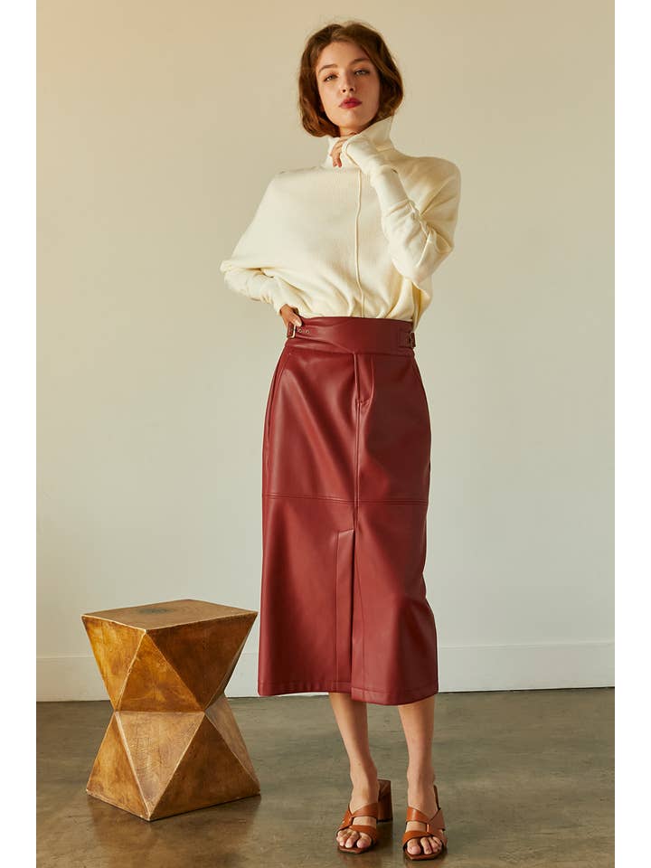 BRICK CS8049 - Natalie Vegan PU Midi Skirt With Side Buckle Detail for wholesale on Faire