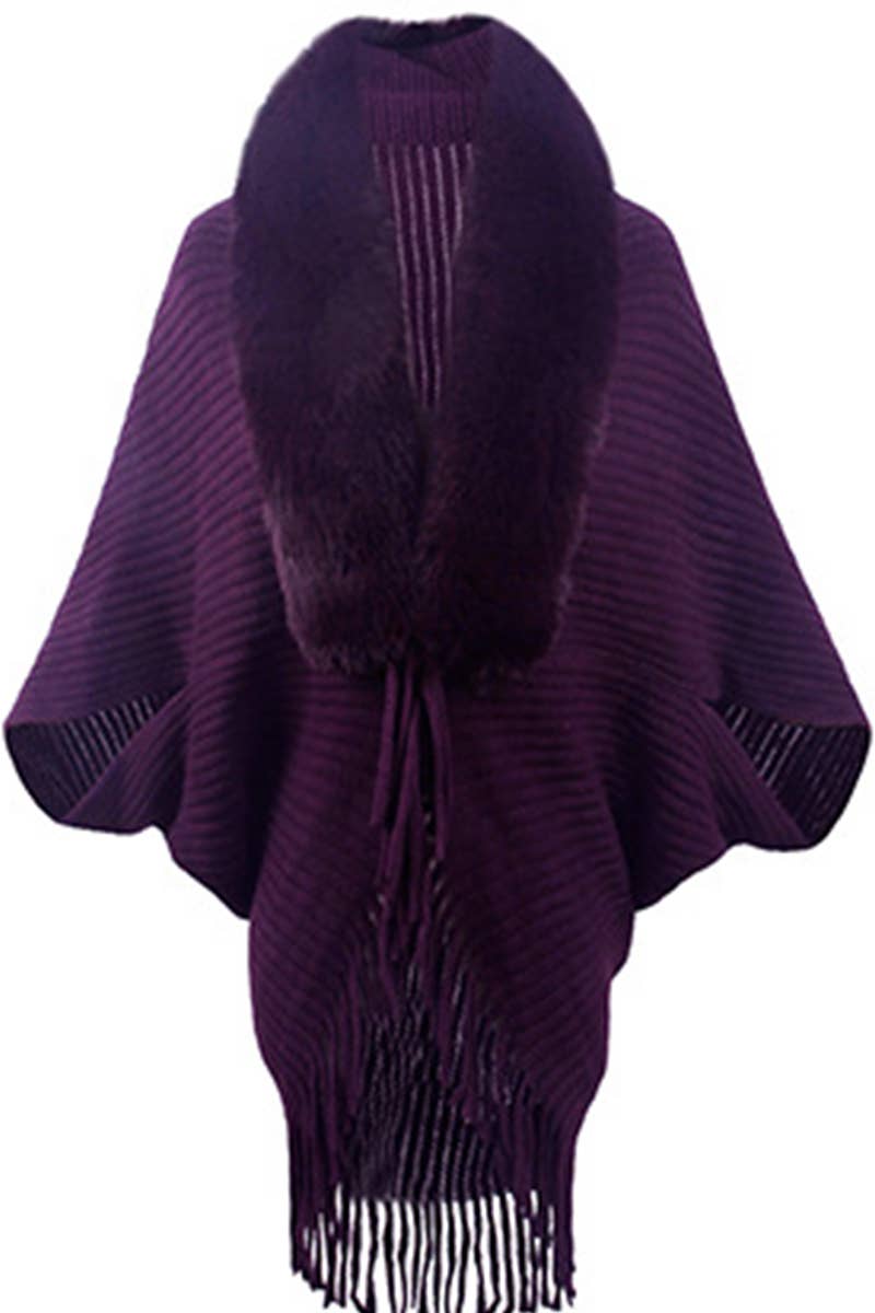 Lily Clothing - Wholesale Poncho - Women's - WOMEN WINTER FURRY TASSEL DETAILED SHAWL WRAP_CWTBLL026512