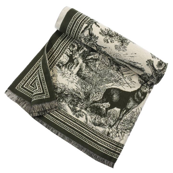 JOIA ACCESSORIES - Wholesale Scarf - Women's - FOREST DEER TOILE PATTERN FRINGE SCARF, LVSC 1404