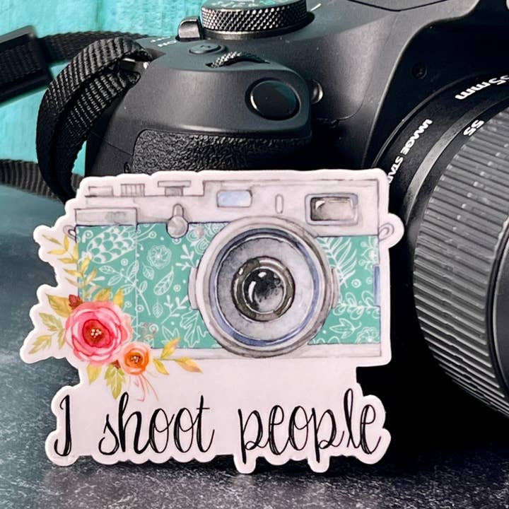 "I Shoot People" Photography Waterproof Sticker Decal for wholesale by The Local Print Shoppe