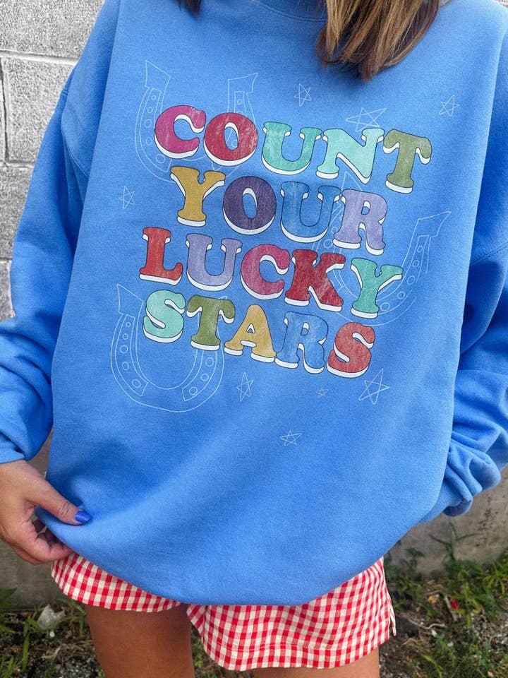 ETTA & EAST - Wholesale Graphic Sweatshirt - Women's - count your lucky stars sweatshirt - blue