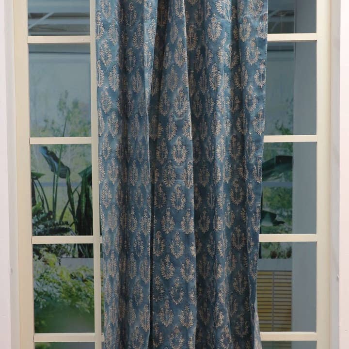 Hand Block Print Pure Linen Curtains: Neel Gagan for wholesale by Fabdivine