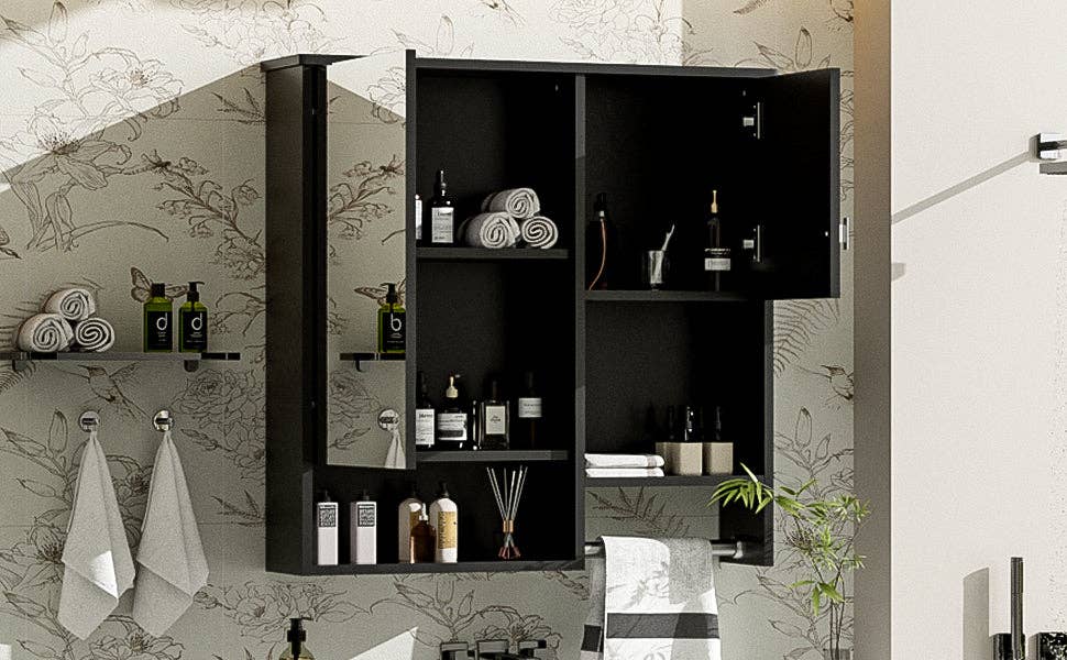 39F Inc. - Vente Armoire - Armoire de salle de bain murale noire avec miroir, 29x28 pouces18