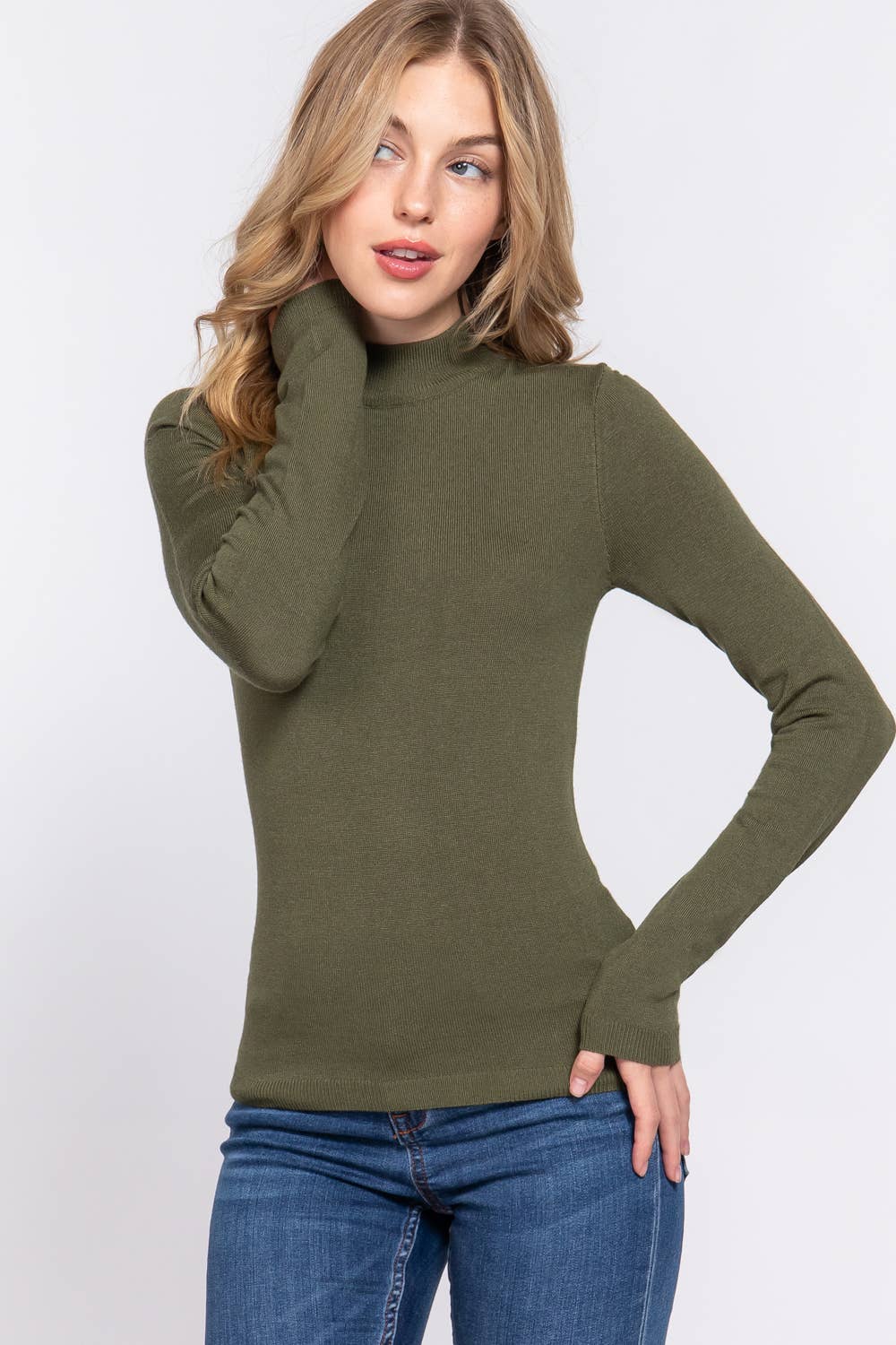Active Basic | Active USA - Venta al por mayor Jersey de punto - Mujer - Suéter básico de manga larga con cuello simulado14