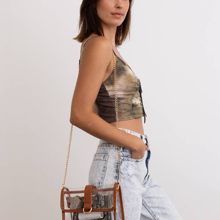 Leto Accessories – Großhandel Umhängetasche - Damen – Glam Clear Stadiontasche mit goldenem Kettenriemen