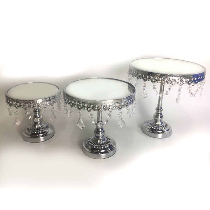 Decor N Beyond - Wholesale Cake Stand - Set of 3 Mirror Top Crystal Cake Stand
