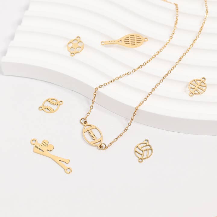 WJW - Wholesale Individual Charm/Pendant - 18K Gold PVD Stainless Steel Football Connector Charm