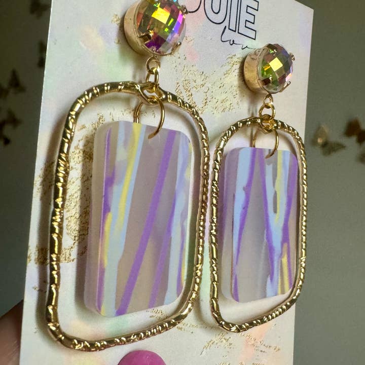 Louie Love - Wholesale Dangle Earrings - Purple Yellow Gold Louisiana Mardi Gras Acrylic Earrings2