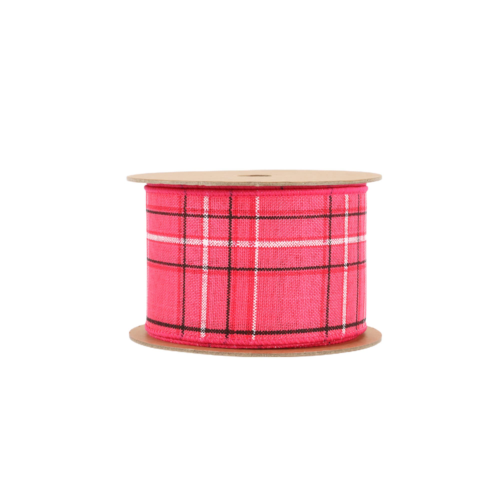 LA Ribbons Wholesale – Engroshandel Bånd – Kablet bånd | Hot pink/Spring Plaid | 10 Yard Roll11