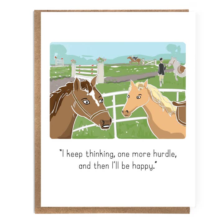 A Zillion Dollars - Wholesale Everyday Greeting Card - Horses Hurdles; Funny Comic Card; One More Hurdle, and Then I'll Be Happy; Philosophy; Psychology; Workaholic; Equestrian; Horse Lover