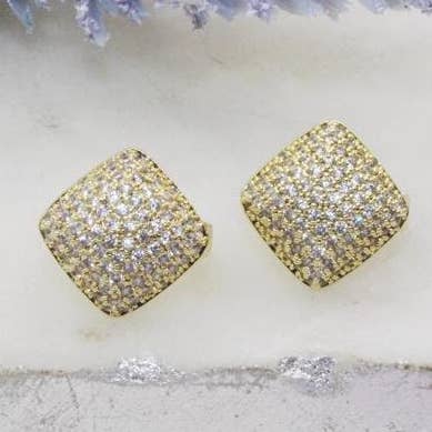 Micro Pave Cubic Zirconia Diamond Shaped Huggies for wholesale by Cherie by Cherie