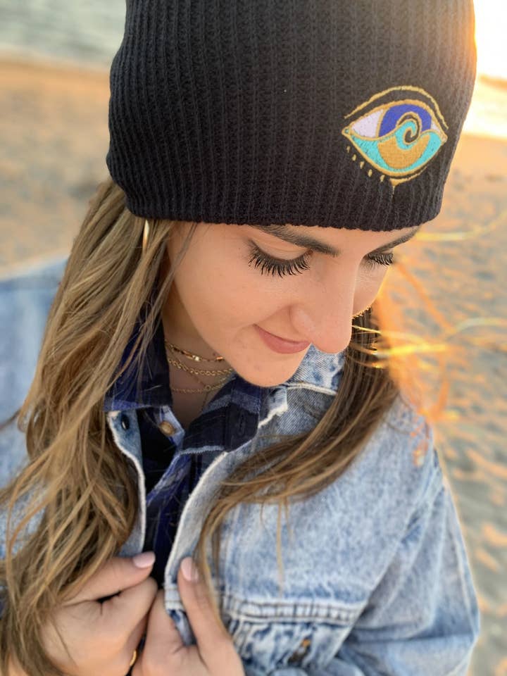 Navy Seanoe Slouch Beanie for wholesale by SEA NO EVIL