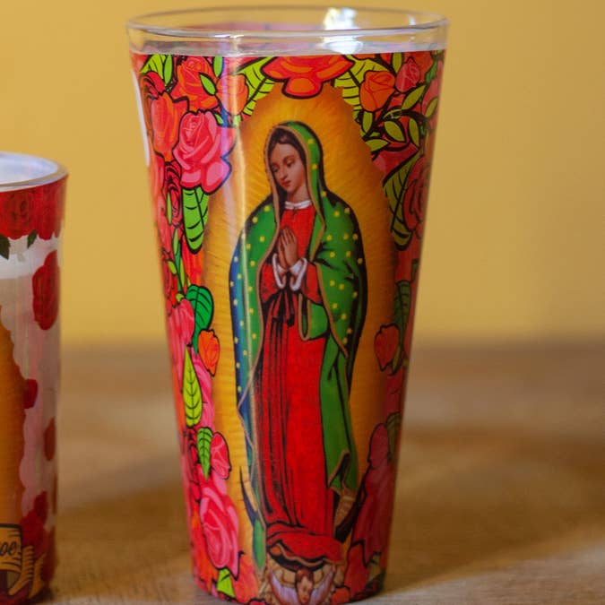 Tienda Esquipulas distribution - Wholesale Jar/Filled Candle - Virgin of Guadalupe & Roses GM Candle