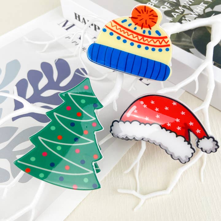 mildstyles - Wholesale Hair Clip - Women's - Christmas Santa Hair Claw Clip,Christmas tree Hair clip