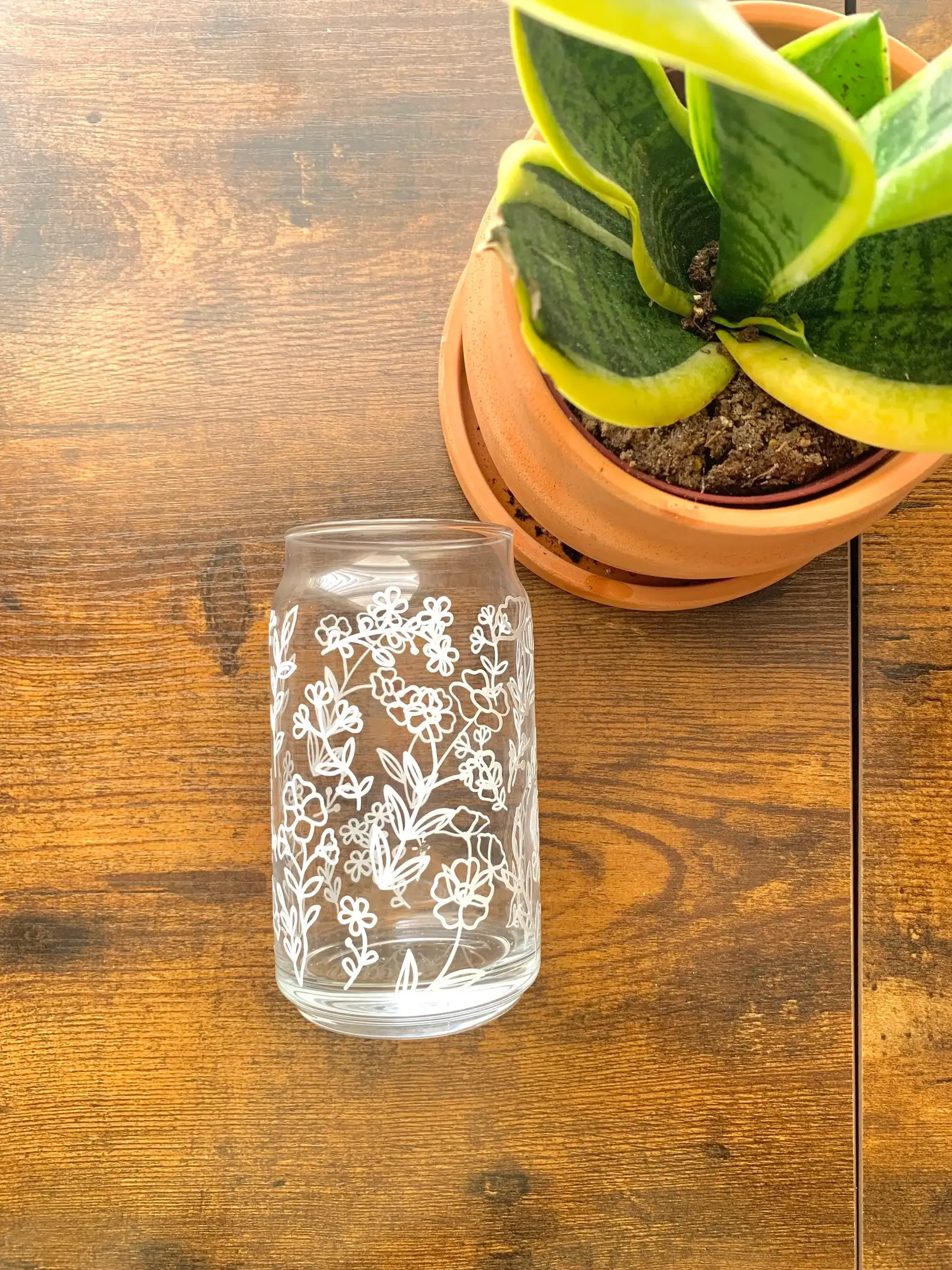 MarieDesignCo - Venta al por mayor Vaso/copa - Taza de café floral, 16 oz pinta, lata de vidrio taza de café4