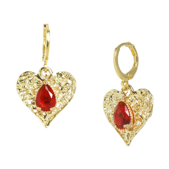 My Precious Crystal and Textured Heart Drop Earrings for wholesale by I'MMANY London