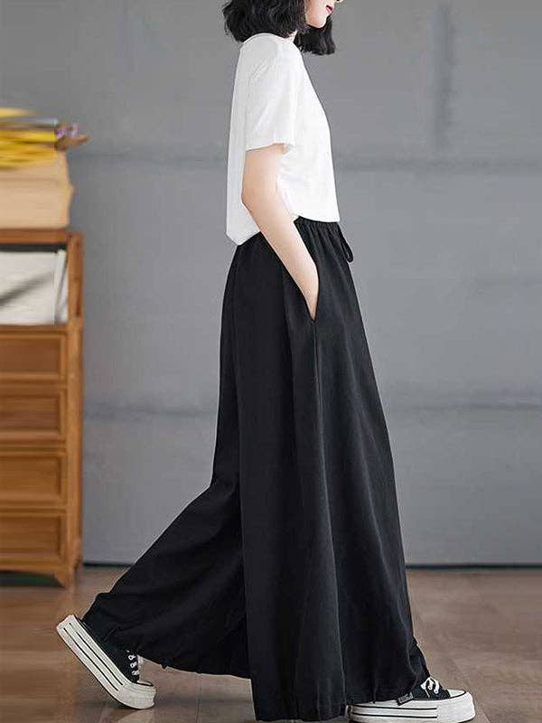 ShieldChic - Wholesale Pants - Women's - High Waisted Loose Drawstring Elasticity Pleated Pockets Culotte Knickerbockers13