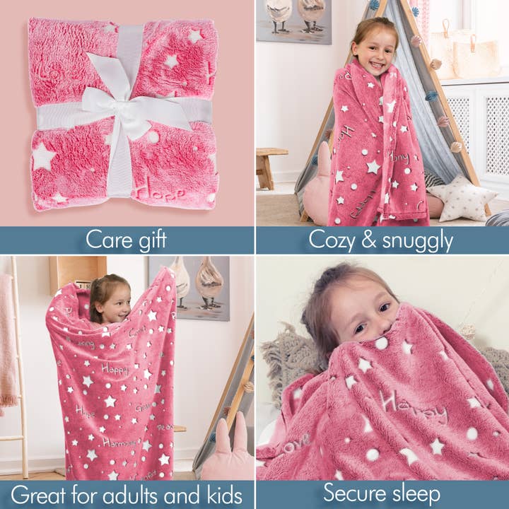 LIDERSTAR - Wholesale Bedding Blanket - Kids & Baby - Glow In The Dark Stars and Empowering Words Pink Blanket6