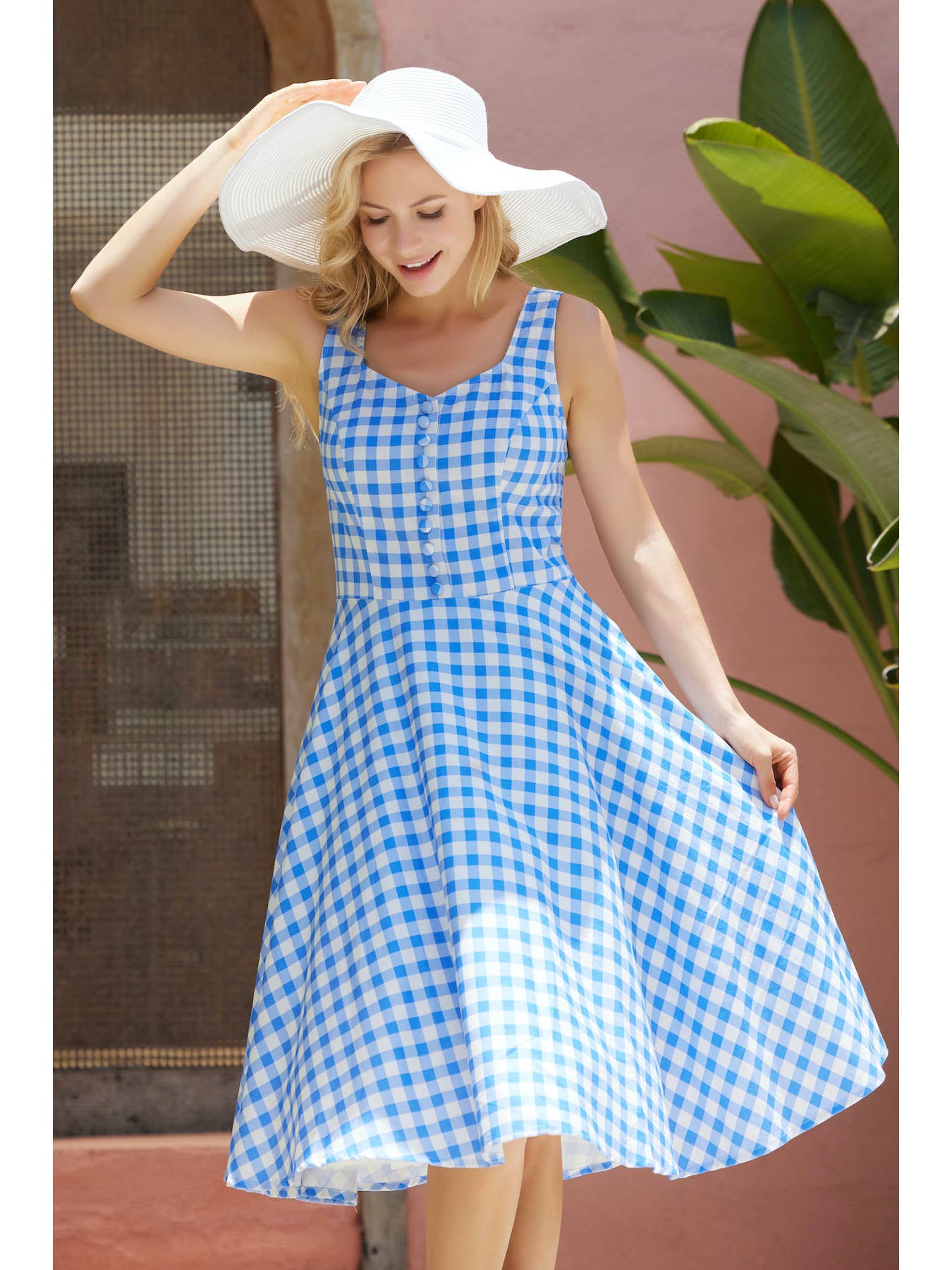 Wholesale 233119-BLUE WHITE | Heidi | Fit & Flare Dress With