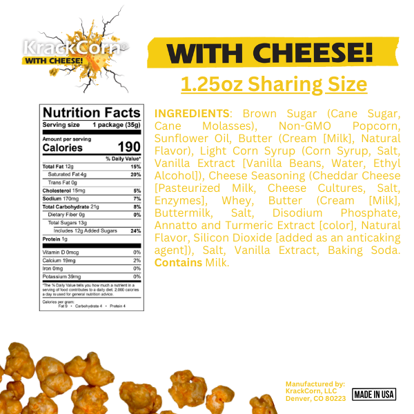 KrackCorn - Wholesale Popcorn - KrackCorn Popcorn With Cheese! 1.25oz - 12ct case6