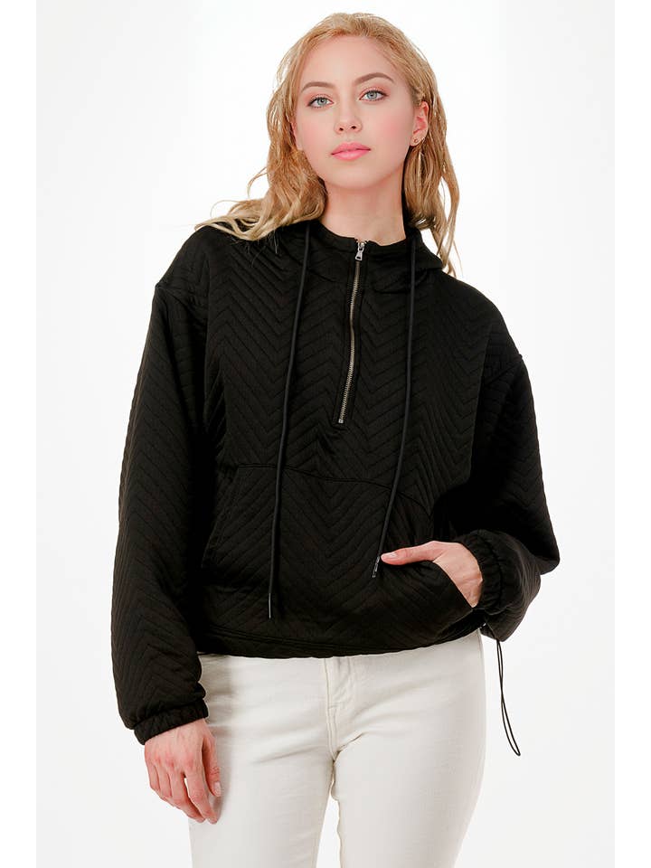 Knit Riot - Wholesale Hoodie – Women's - Half Zip Anorak Hoodie in Quilted Chevron Pattern.