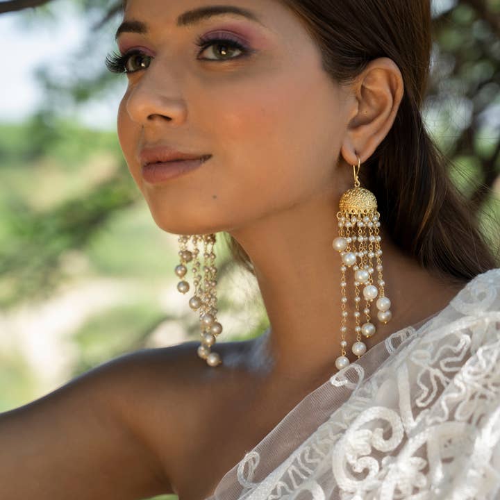 DIORA - Wholesale Dangle Earrings - Long Pearl Jhumka earrings Indian Festive Wedding Jewelry8