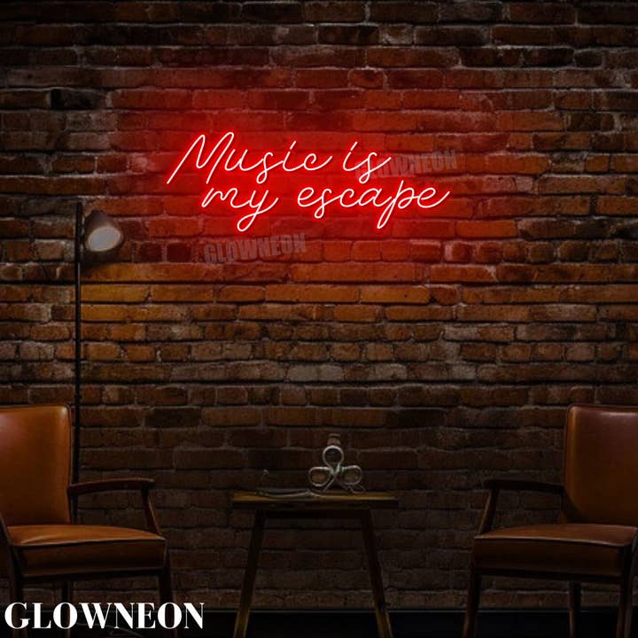Decoração de Parede Neon "A Música é Meu Refúgio", Letreiro de Led para Sala de Música por atacado de Glow Neon