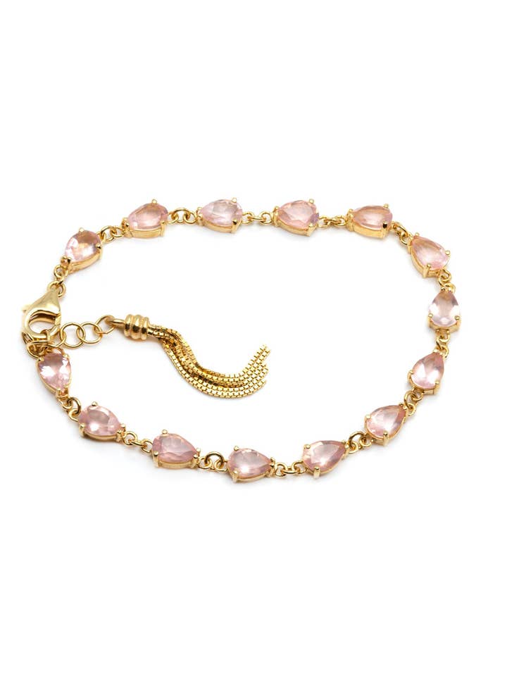Pulsera Tennis Gotas Cuarzo Rosa para venta al por mayor de THAIS BERNARDES GIOIELLI