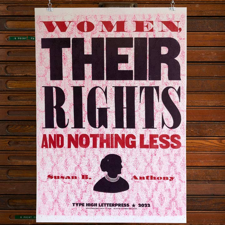 Women's Rights Letterpress Poster Susan B. Anthony Quote for wholesale by Type High Letterpress