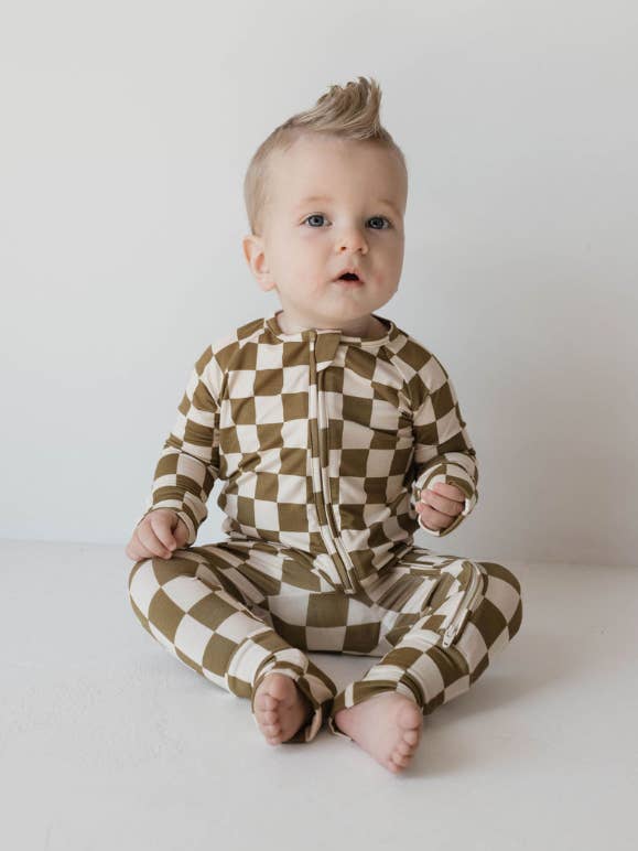 Bambus-zip-pyjamas | Oliven-skakbræt for engroshandel hos Forever French Baby