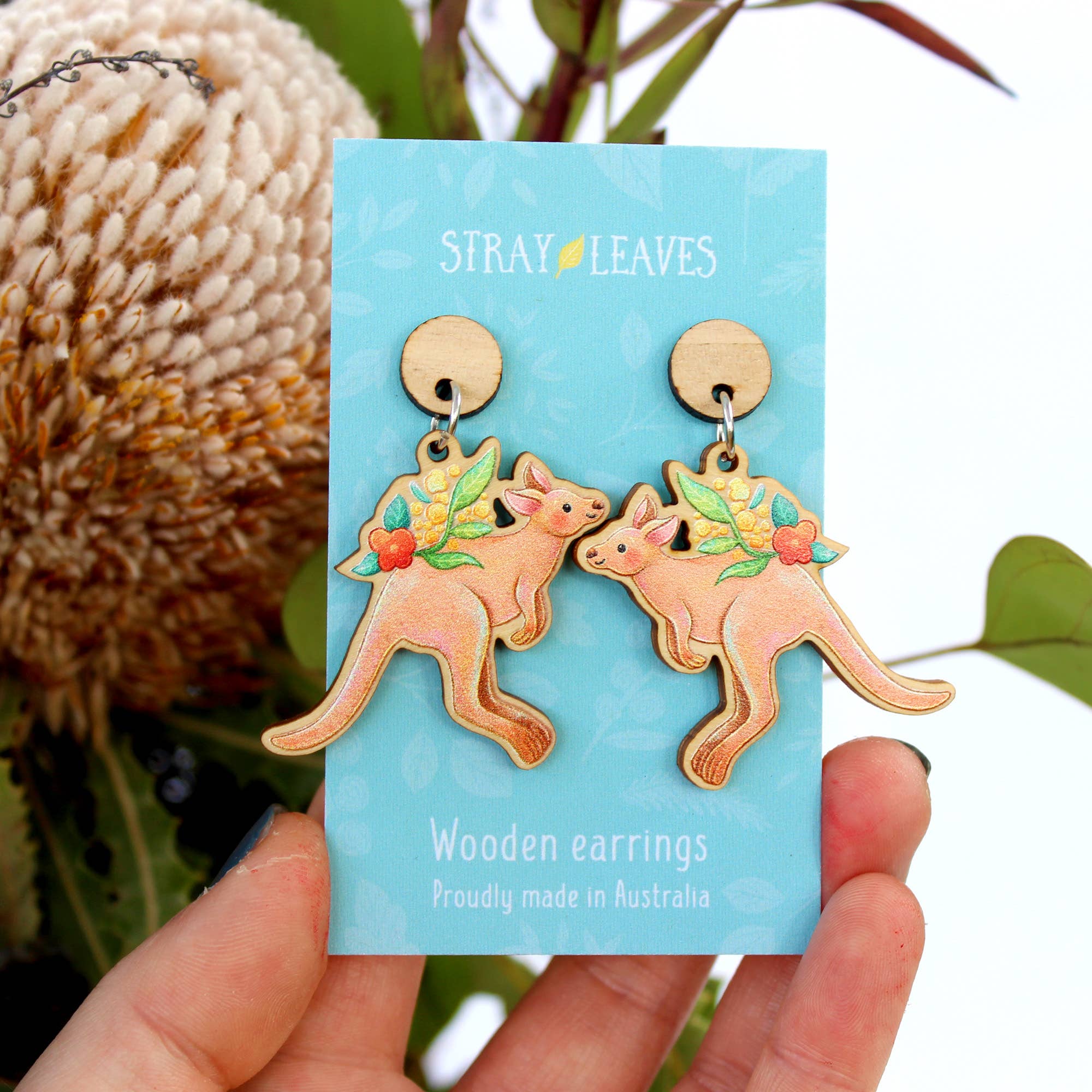 Stray Leaves - Wholesale Dangle Earrings - Australian Kangaroo wooden statement earrings5
