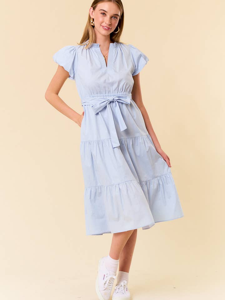 Bomuldspoplin kortærmet lagdelt midikjole - 27758D for engroshandel hos Doe and Rae