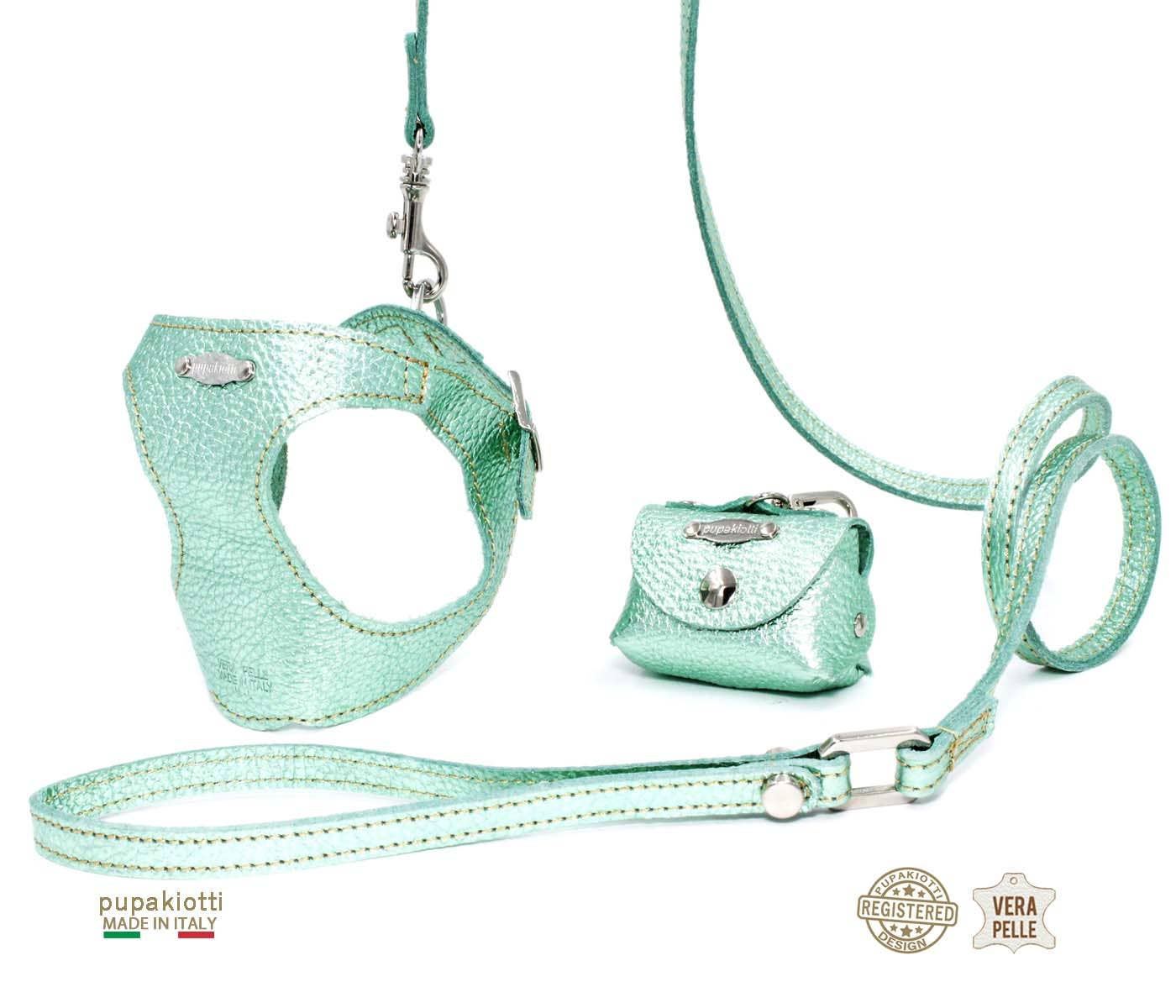 Pupakiotti Pets, Brand in Italy Srl. - Wholesale Hondenriem - Hond - GLAM. 3-delige set tuig en riem met leren zakjeshouder voor honden2