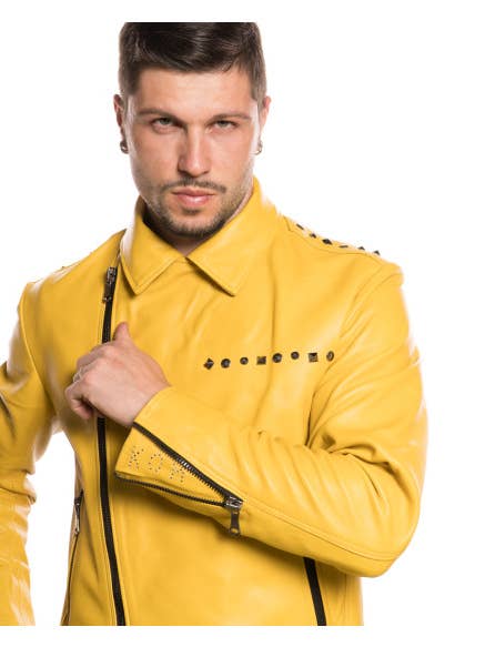 Vasco Liscio - Ongle en cuir véritable clouté jaune pour homme pour la vente par Michelangelo srls