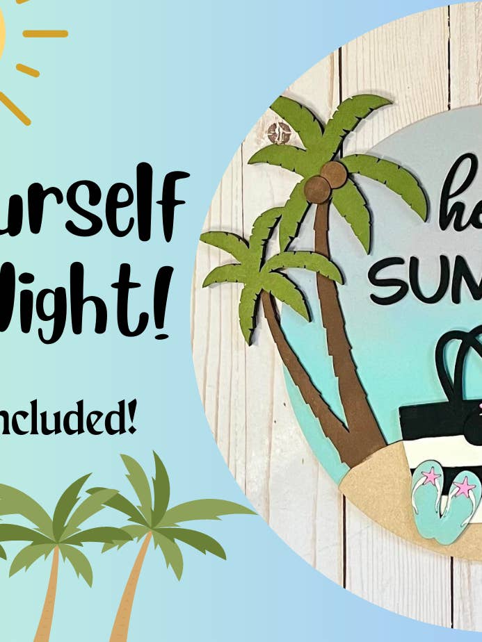 DIY Hello Summer Palm Tree Sign Board Box for wholesale by LivaBella Designs