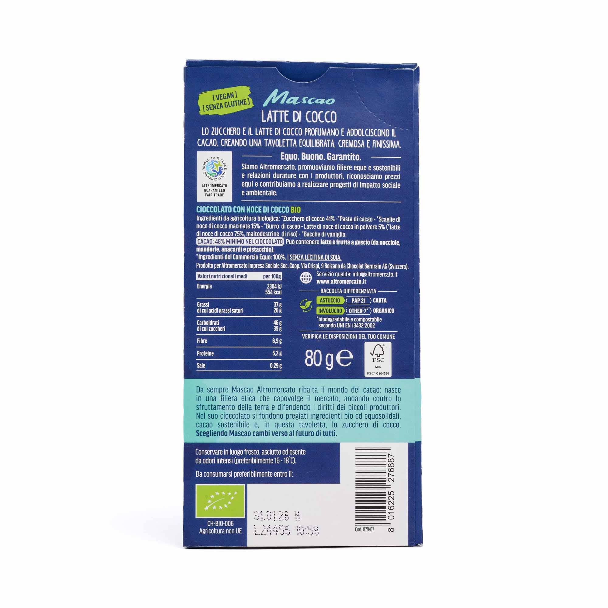 Altromercato - Vente Barre chocolatée - Mascao - Chocolat au Lait de Coco - Bio - 80 g2