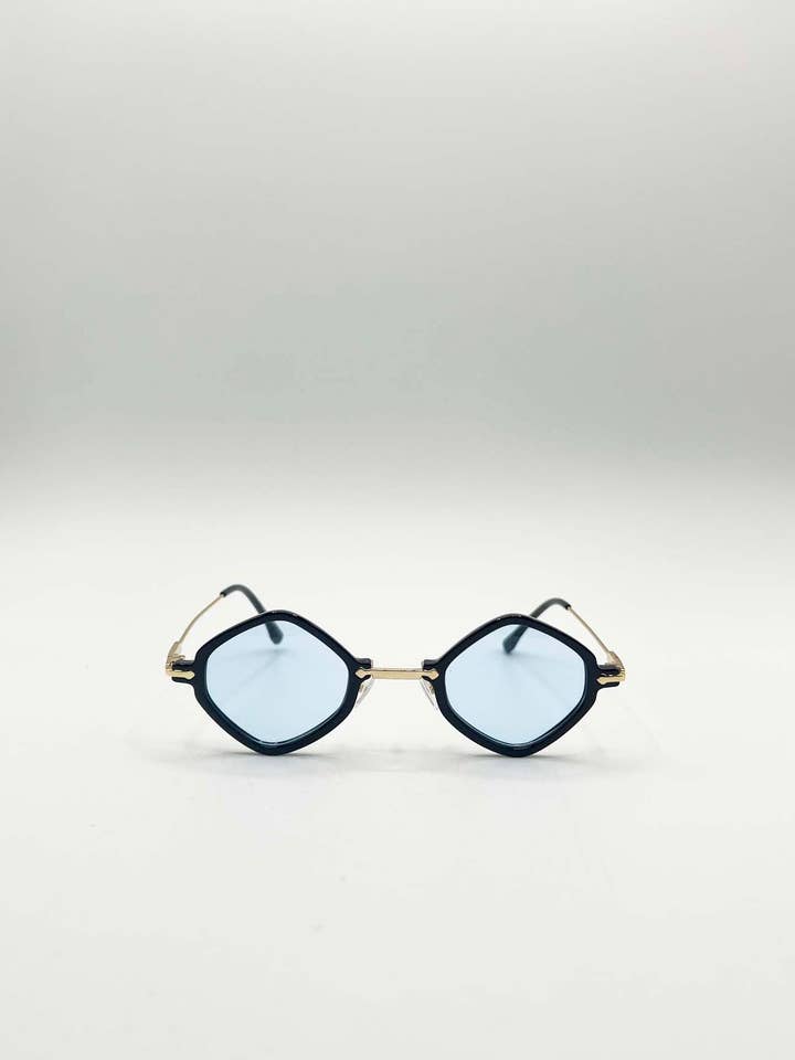 Occhiali da sole a forma di diamante in nero blu per la vendita all'ingrosso da parte di AFA COLLECTIVE