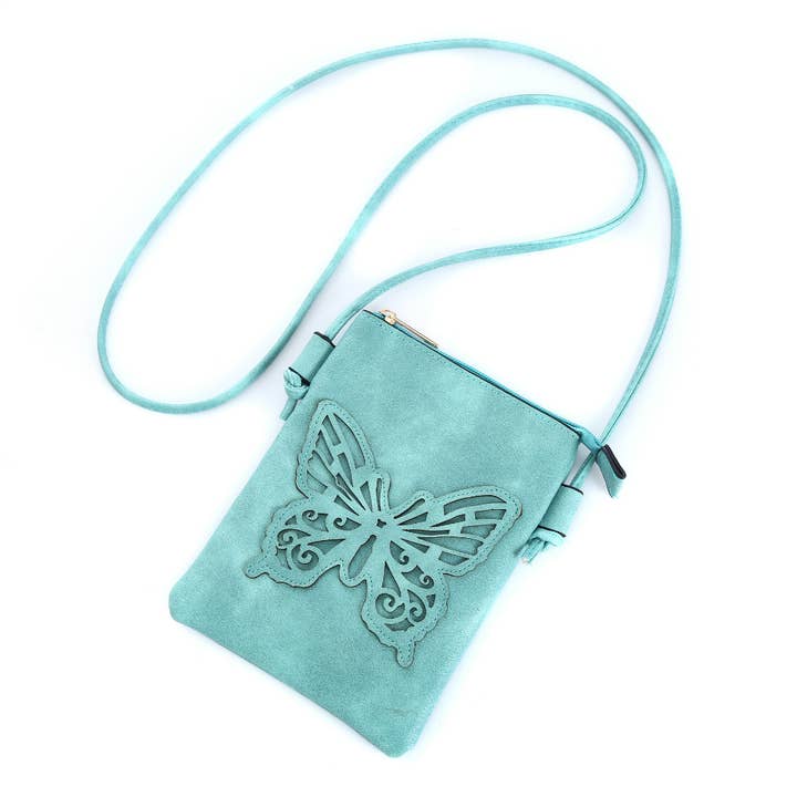Aqua - Butterfly Cut Crossbody Bag With Cellphone Pocket for wholesale by Shine Mark Accessories