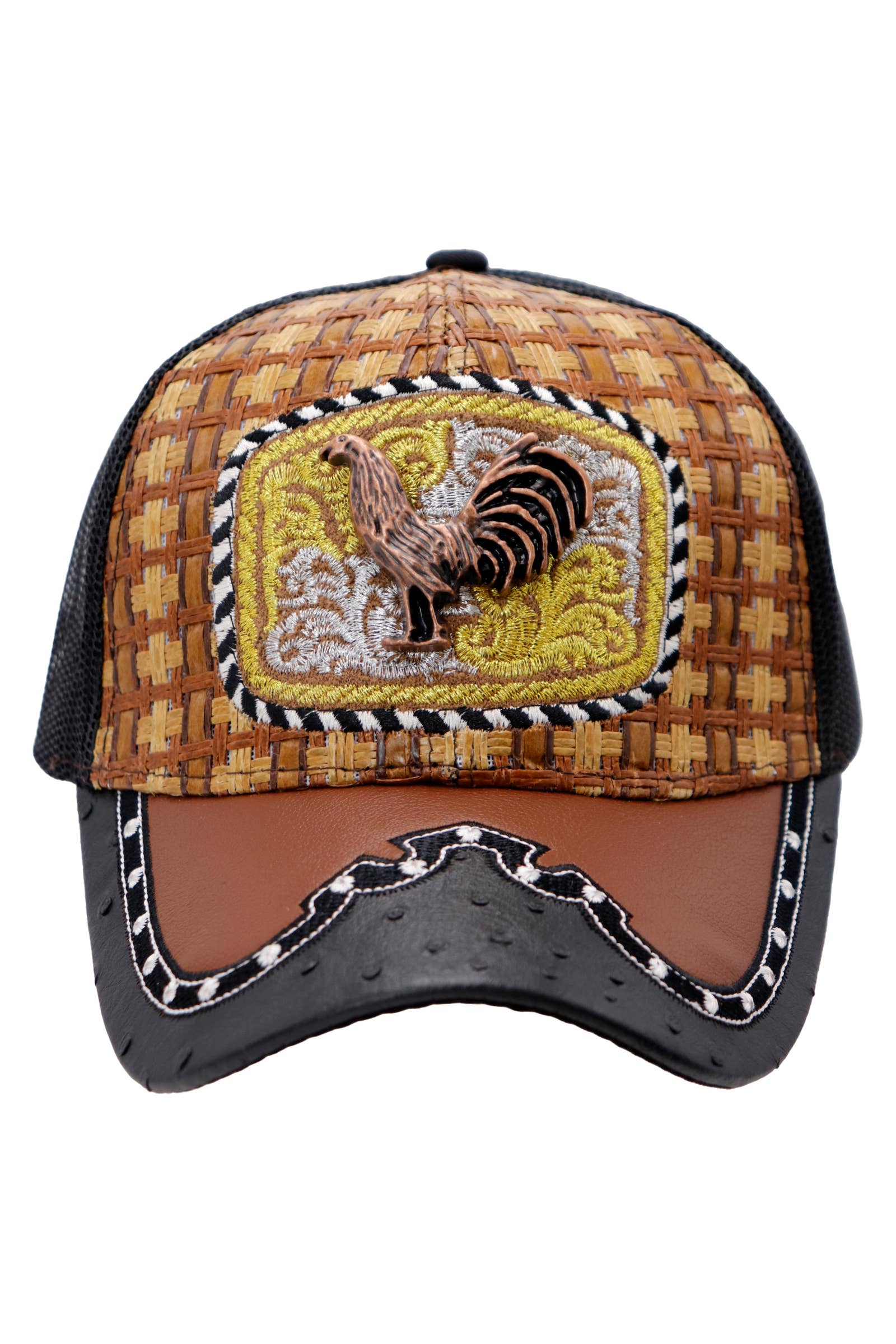 Cap Zone – Engroshandel Trucker hat - Unisex – Bronzed Emblem Vegansk Læder Strå Mesh Charro Kasket13