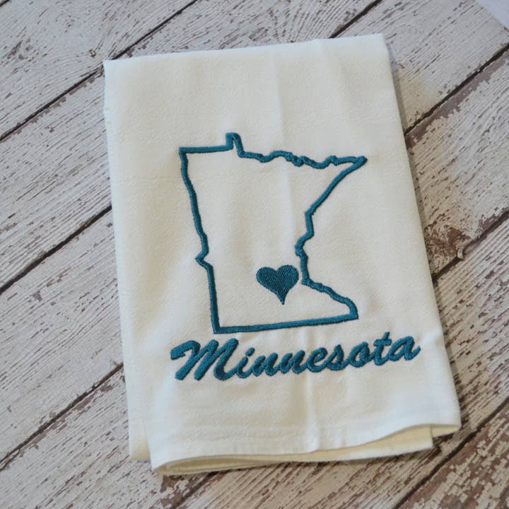 SewMuchMoreStore - Wholesale Tea Towel - State Tea Towel - Dark Teal - Embroidered Floursack Towel6