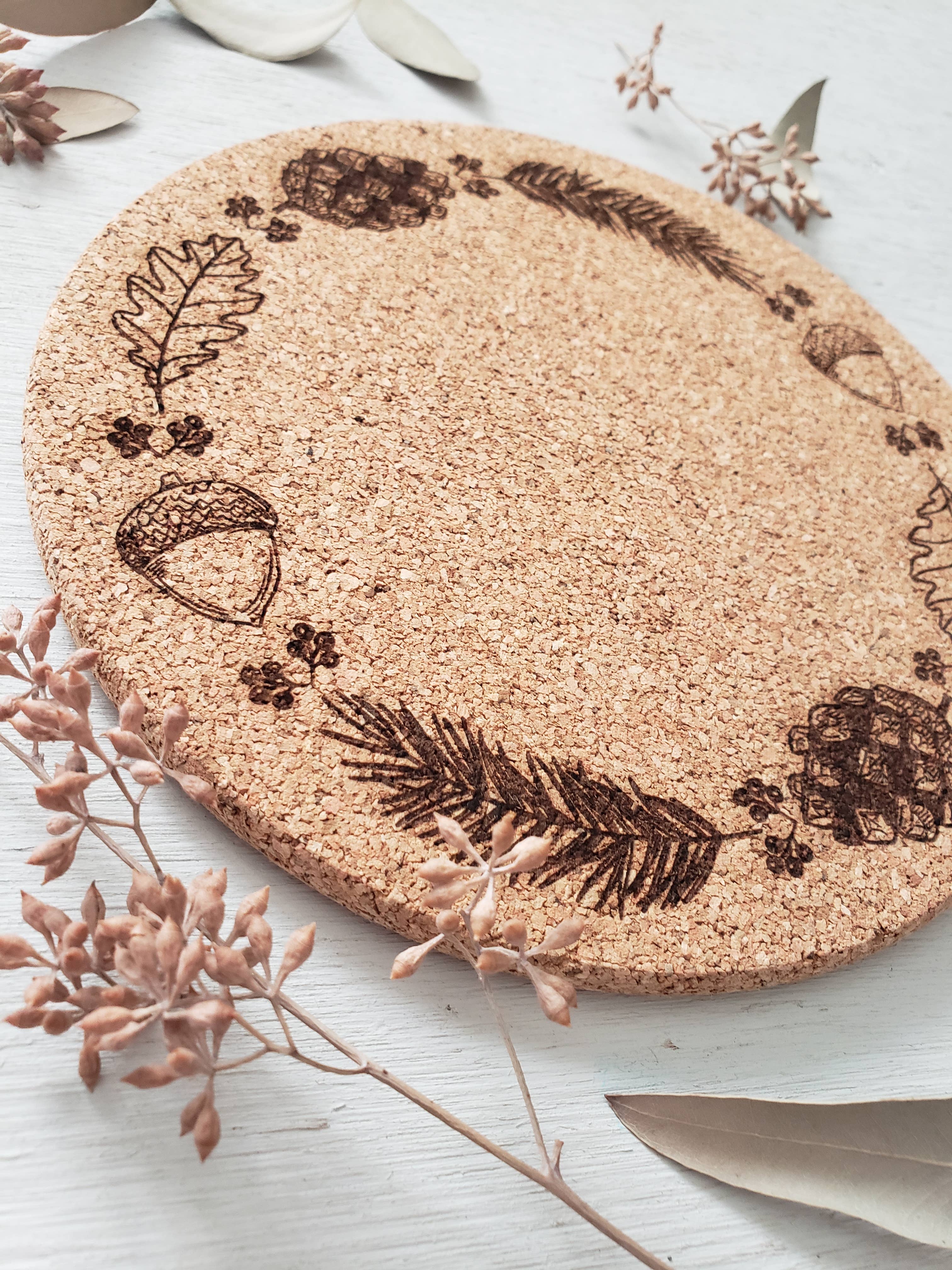 Rose and Peddle - Wholesale Trivet - Fall Wreath Engraved Cork Trivet1