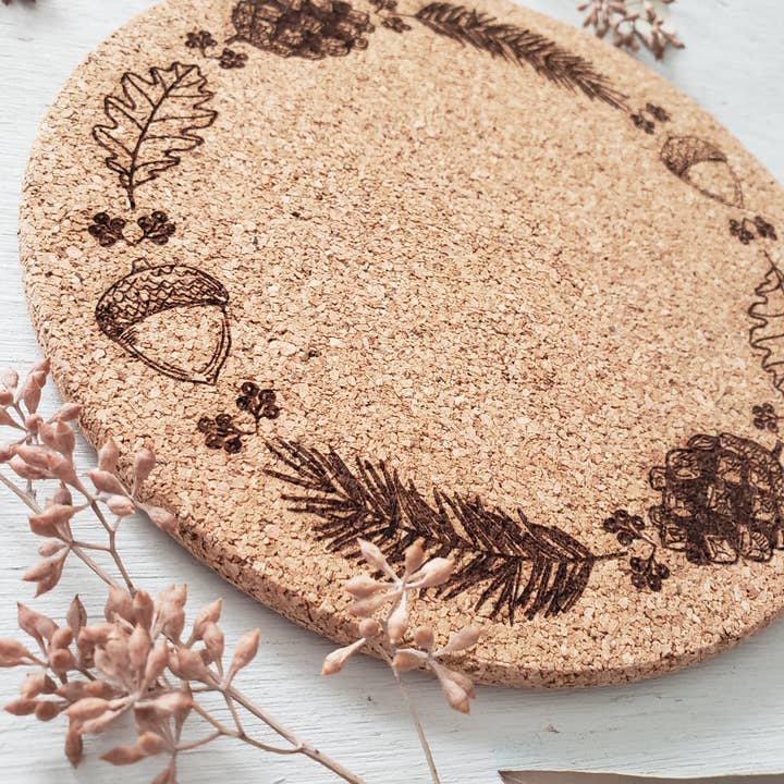 Rose and Peddle - Wholesale Trivet - Fall Wreath Engraved Cork Trivet1