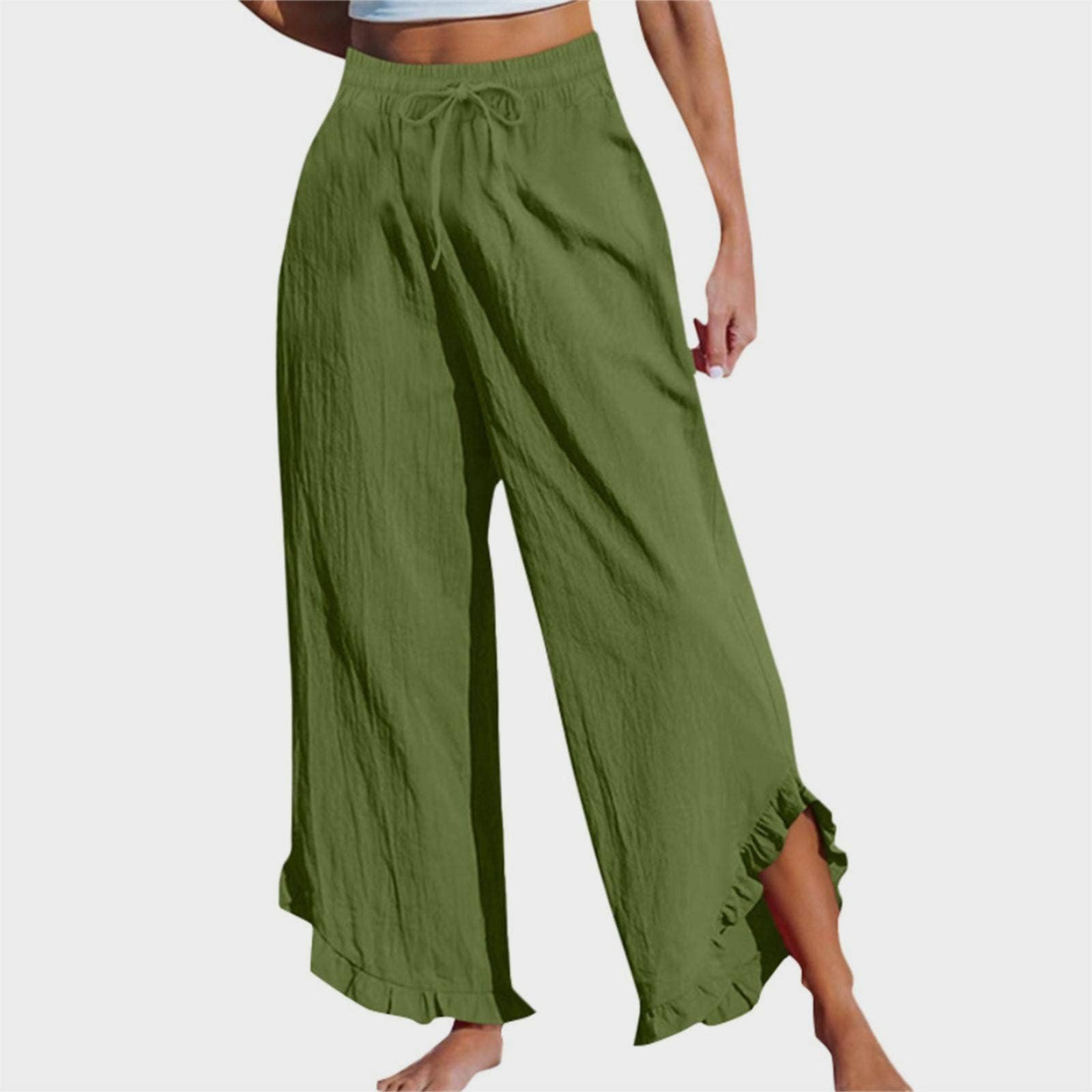 Rosa Clothing - Wholesale Pants - Women's - Casual ruffle shirred wide-leg crop pants8