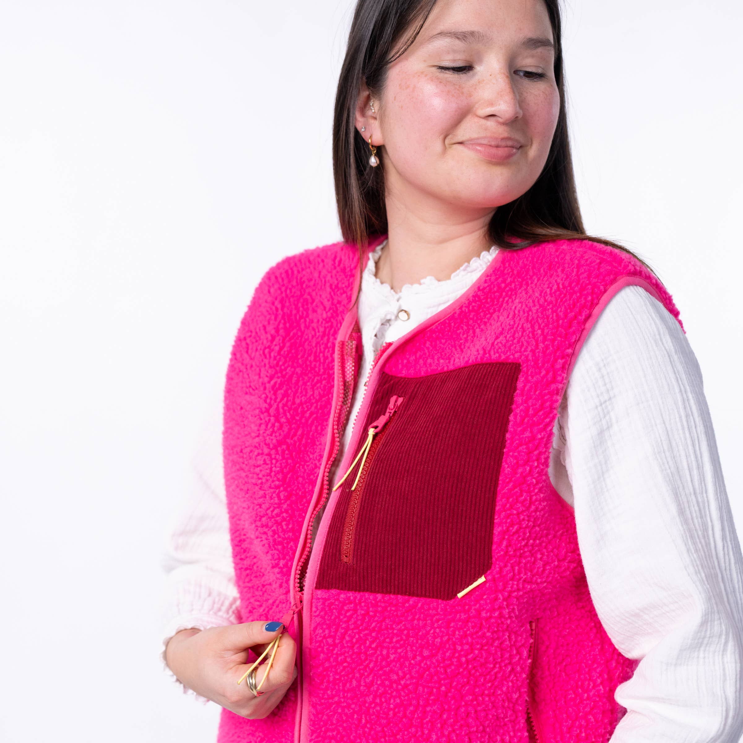 BILLYBELT - Wholesale Outerwear Vest - Women's - Women's sleeveless zip-up sherpa vest Pink3